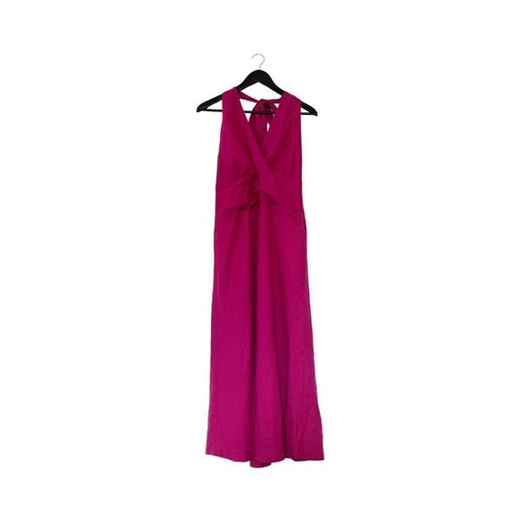 Zara Fushia Purple Linen Blend Halter Maxi Summer Party Wedding Dress - Picture 4 of 16
